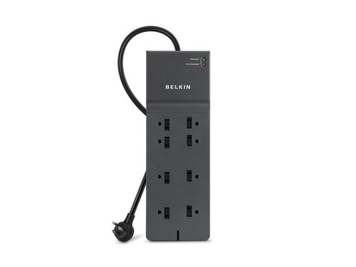 Belkin 8-Outlet 2500J Right Angle Plug Surge Protector w  8ft Cord - Gray