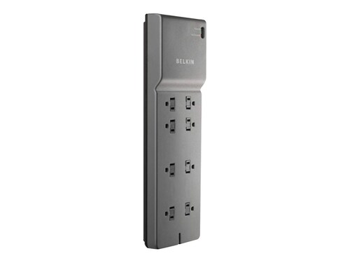 Belkin 8-Outlet 2500J Right Angle Plug Surge Protector w  8ft Cord - Gray