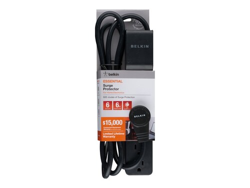 Belkin 6-Outlet 720J Rotating Plug Surge Protector w  6ft Cord - Black