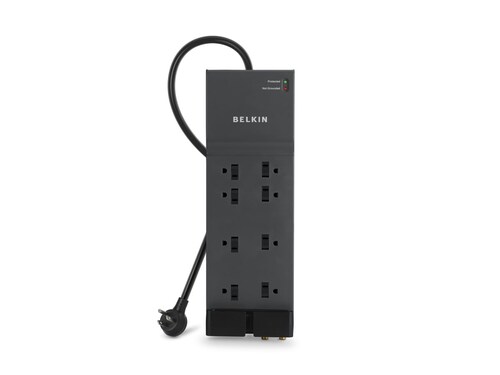 Belkin 8-Outlet 3550J Right Angle Plug Surge Protector w  12ft Cord - Tel + Coax Prot - Gray - 20% off Instant Savings
